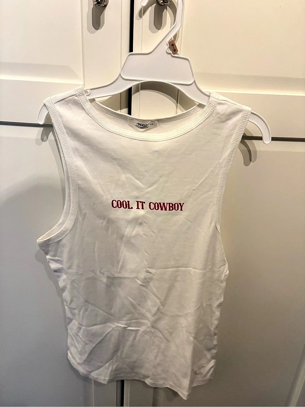 Ardene Cool It Cowboy Graphic Ribbed Tank Top Graphic Tank Top in White Size